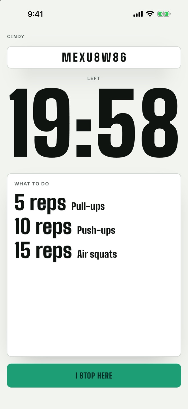 The attempt screen in Threk: the one-time code at the top and the clock under it
